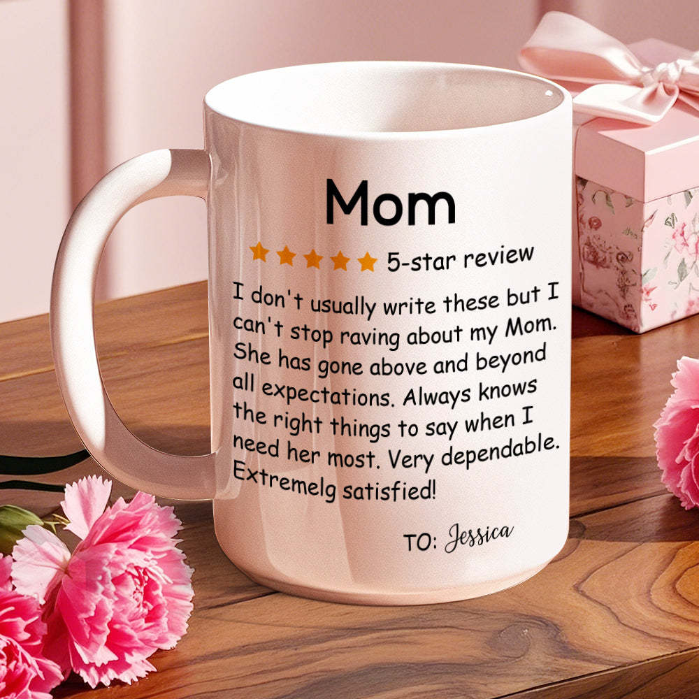 Personalized Five-Star Review Mug with Name Ceramic Coffee Mug Mother's Day Birthday Gift for Mom - mysiliconefoodbag