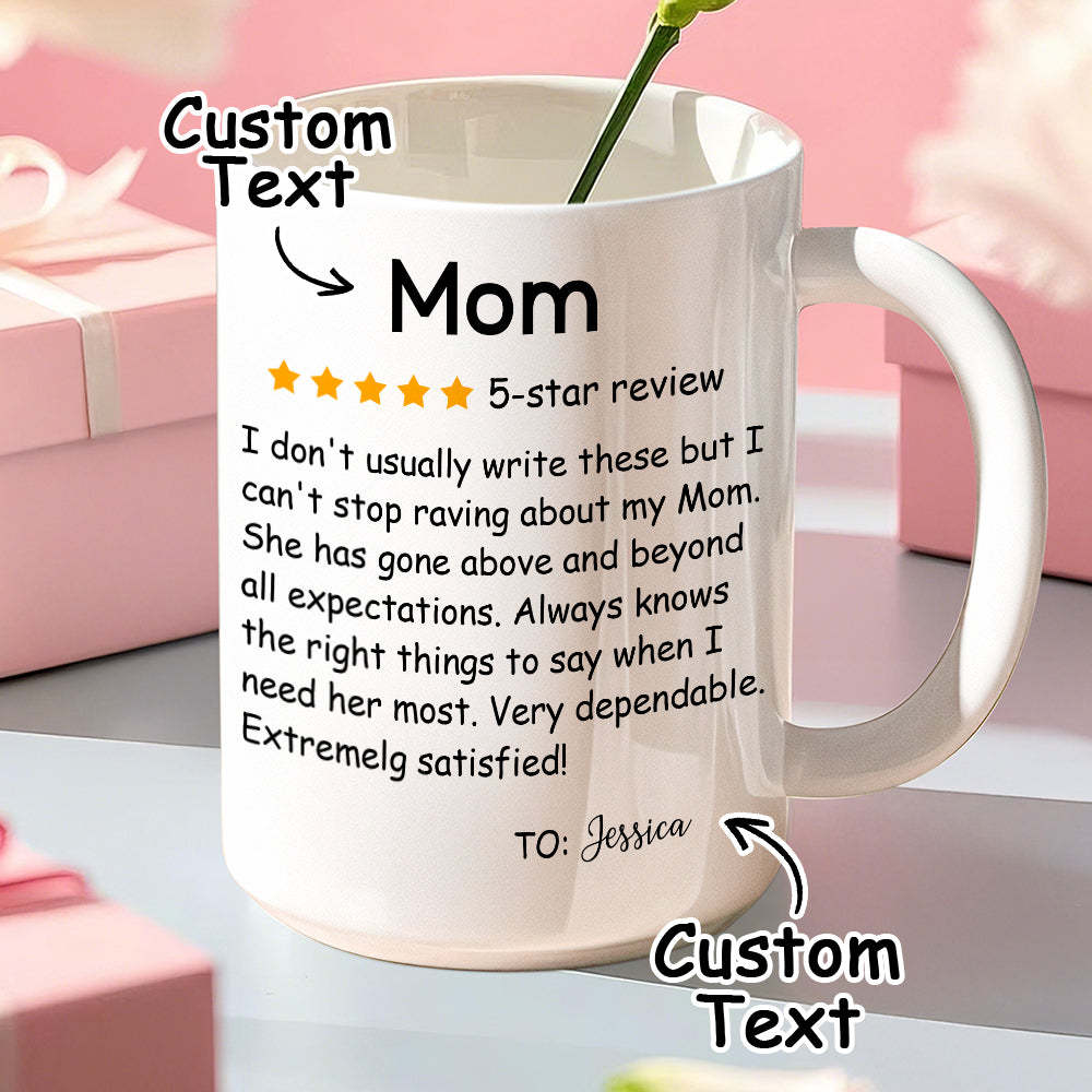Personalized Five-Star Review Mug with Name Ceramic Coffee Mug Mother's Day Birthday Gift for Mom - mysiliconefoodbag