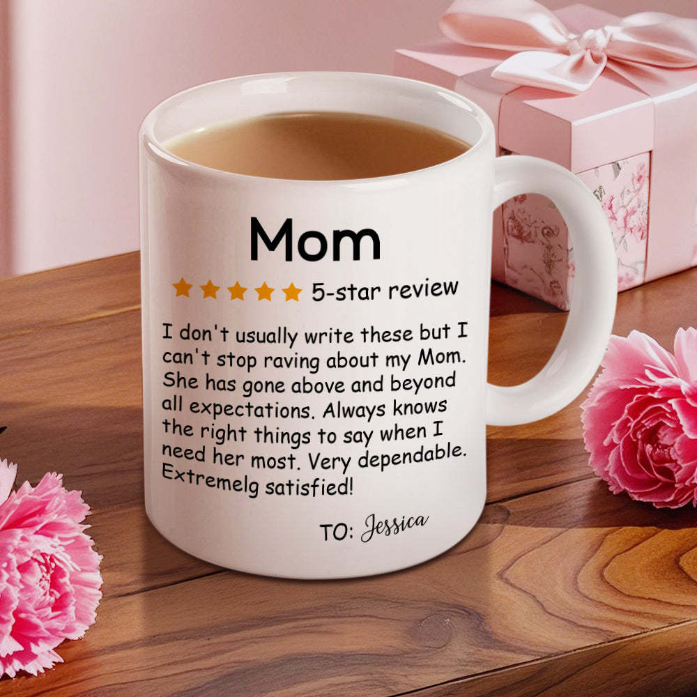 Personalized Five-Star Review Mug with Name Ceramic Coffee Mug Mother's Day Birthday Gift for Mom - mysiliconefoodbag