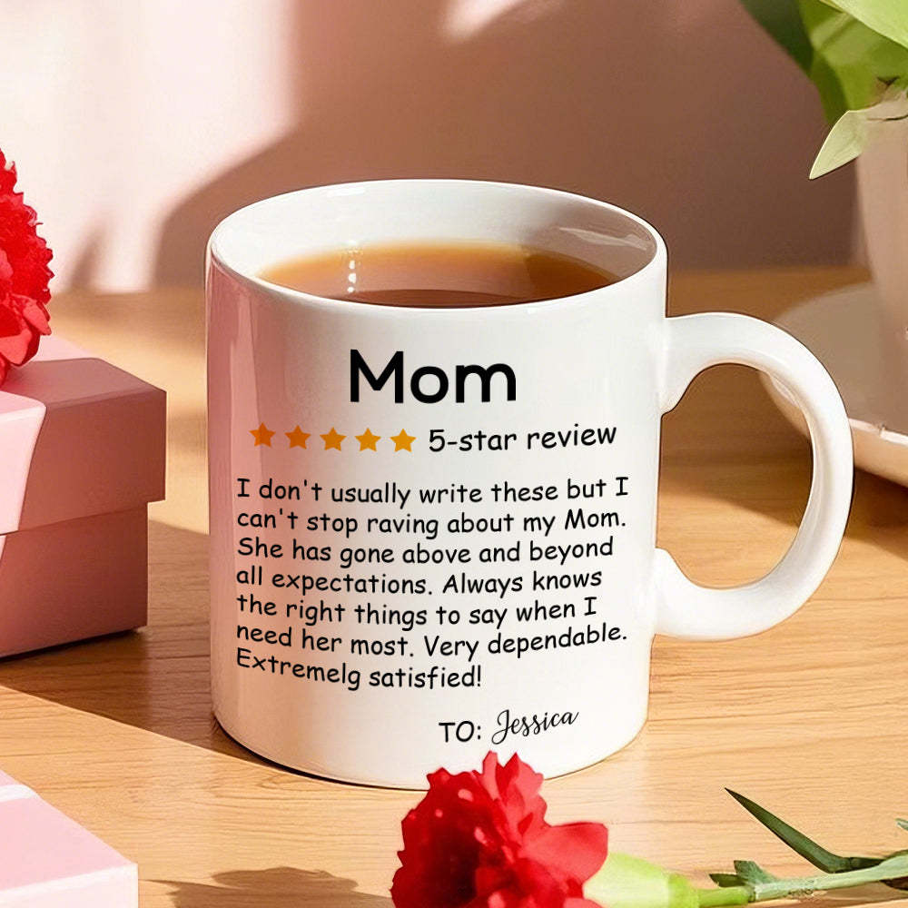 Personalized Five-Star Review Mug with Name Ceramic Coffee Mug Mother's Day Birthday Gift for Mom - mysiliconefoodbag