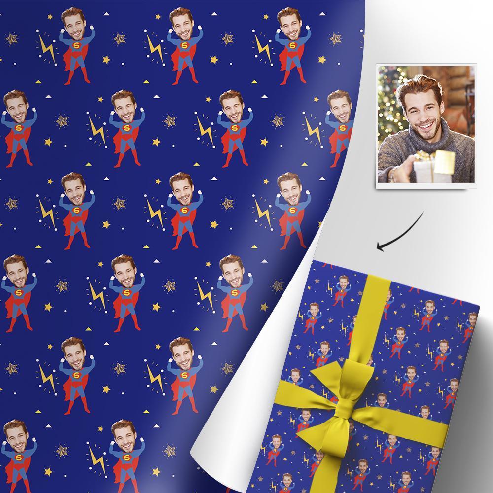 Custom Face Christmas Gift Wrapping Paper Superman