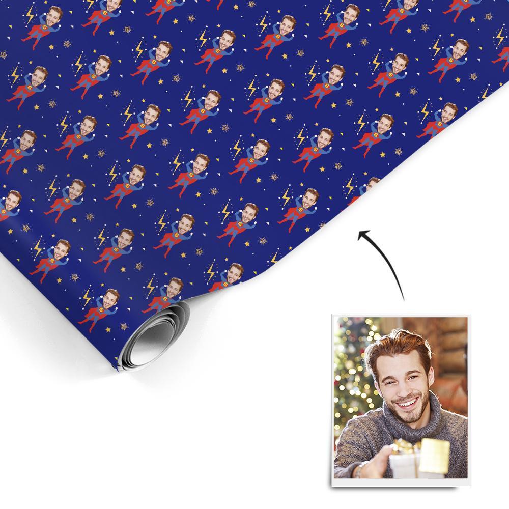 Custom Face Christmas Gift Wrapping Paper Superman