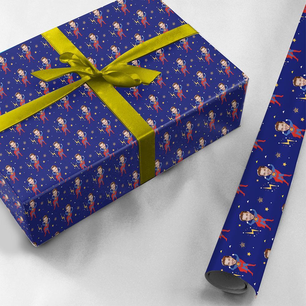 Custom Face Christmas Gift Wrapping Paper Superman