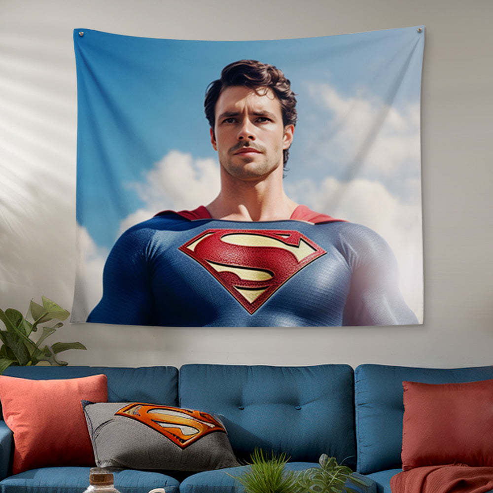 Custom Face Superman Tapestry Personalized Portrait from Photo Gifts for Him / Father - mysiliconefoodbag