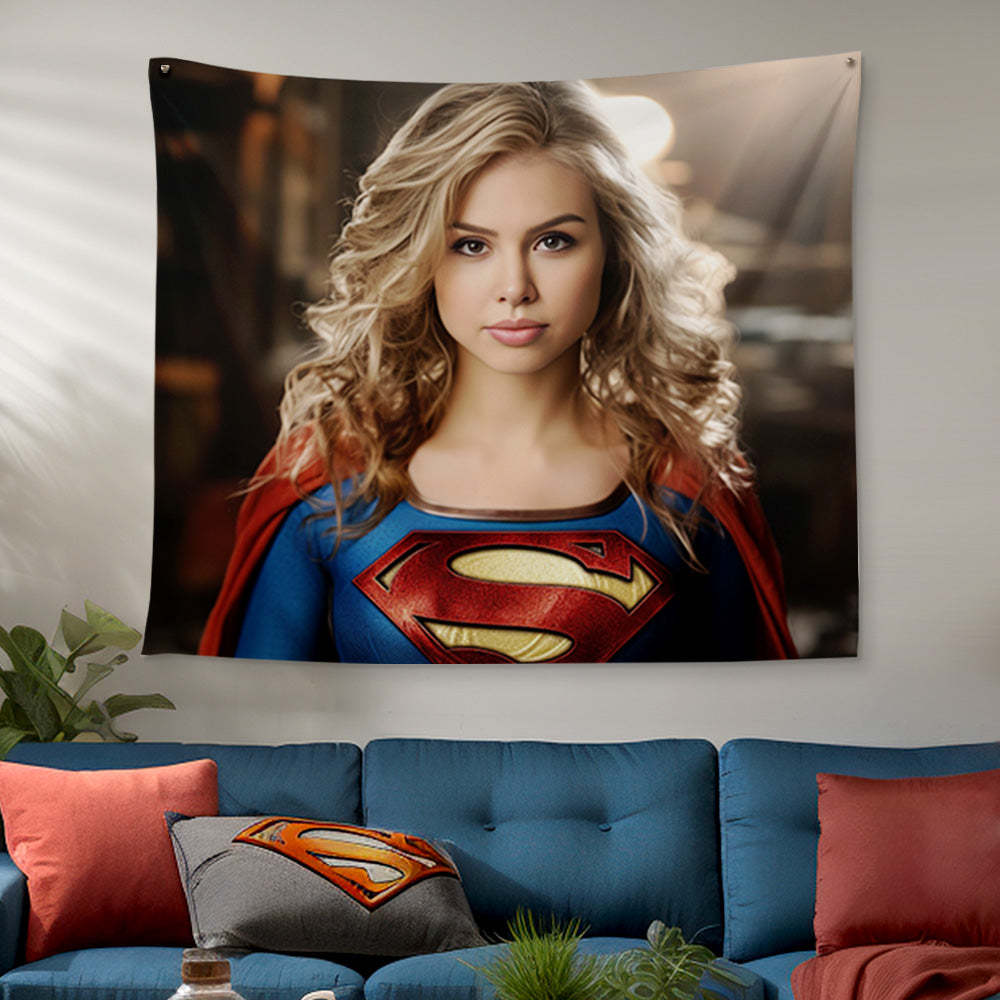 Personalized Face Superwoman Tapestry Custom Photo Portrait Gifts for Her / Mother - mysiliconefoodbag