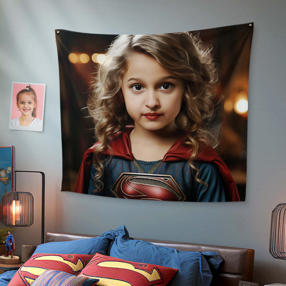 Personalized Face Superwoman Tapestry Custom Photo Portrait Gifts for Her / Mother - mysiliconefoodbag