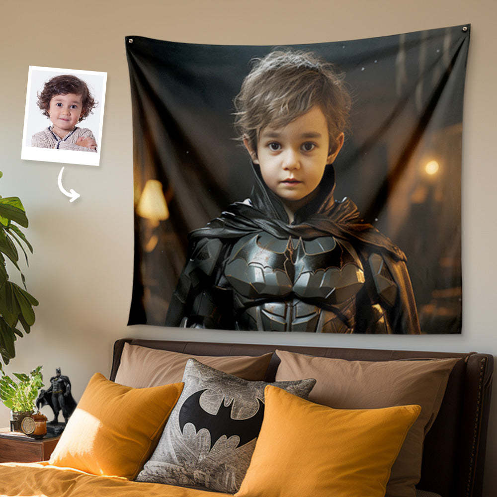Personalized Face Batman Tapestry Custom Photo Portrait Gifts for Him - mysiliconefoodbag