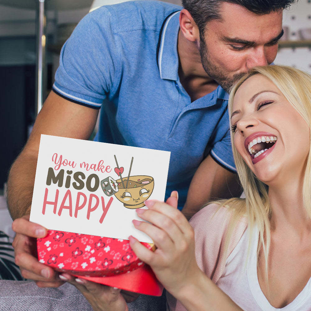 Food Pun You Make Miso Happy Funny Valentine's Day Greeting Card - mysiliconefoodbag