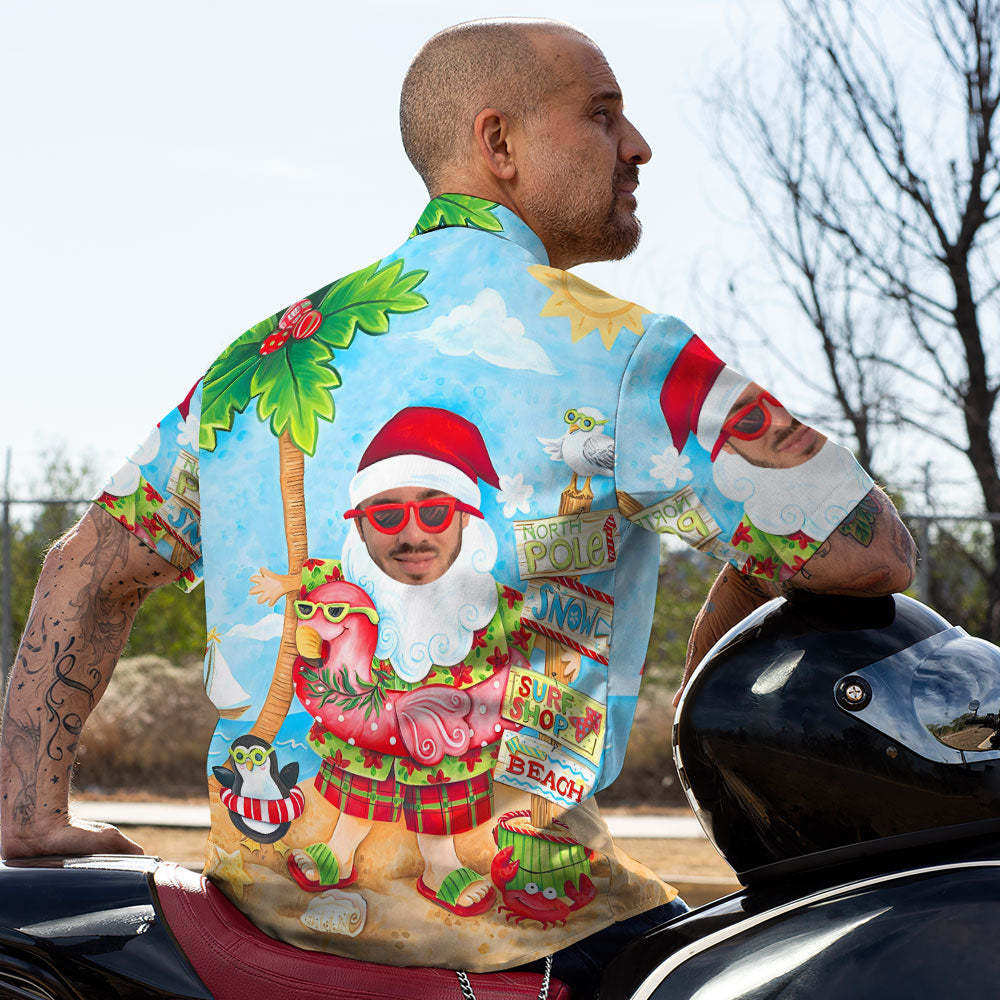 Custom Men's Face Hawaiian Halloween Christmas Shirts Personalised Funky Santa Party Shirt - mysiliconefoodbag