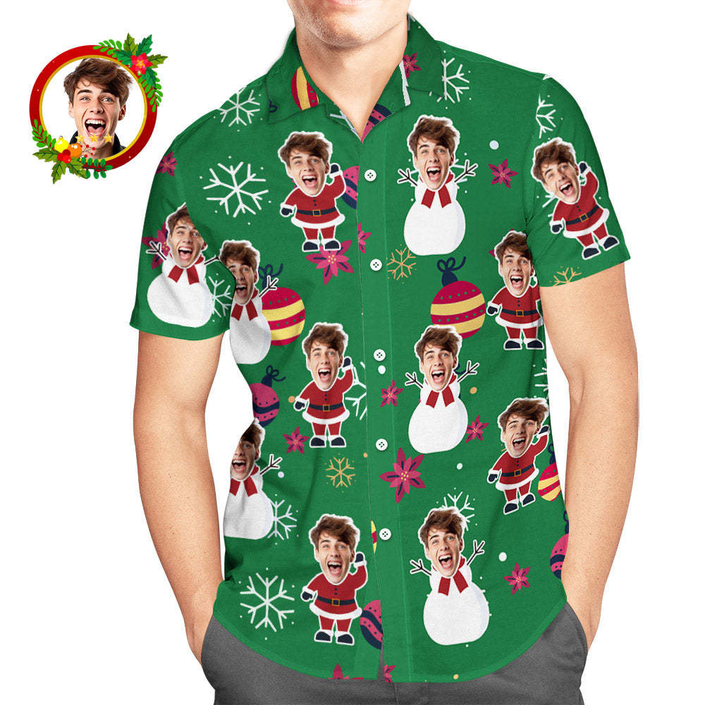 Custom Face Hawaiian Shirt Christmas Ball Men's Christmas Shirts - mysiliconefoodbag