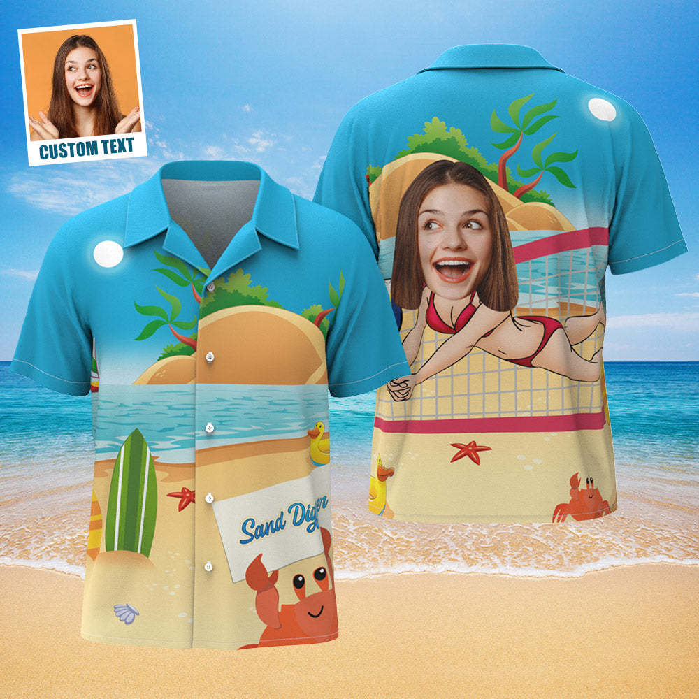 Custom Face Hawaiian Shirt Personalized Text Sand Digger Gifts For Volleyball Lovers - mysiliconefoodbag