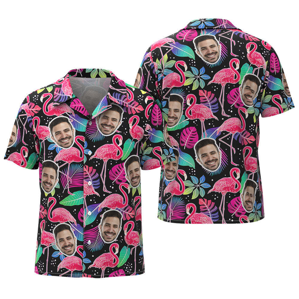 Custom Face Hawaiian Shirt All Over Print Personalized Black Shirt - Flamingo - mysiliconefoodbag