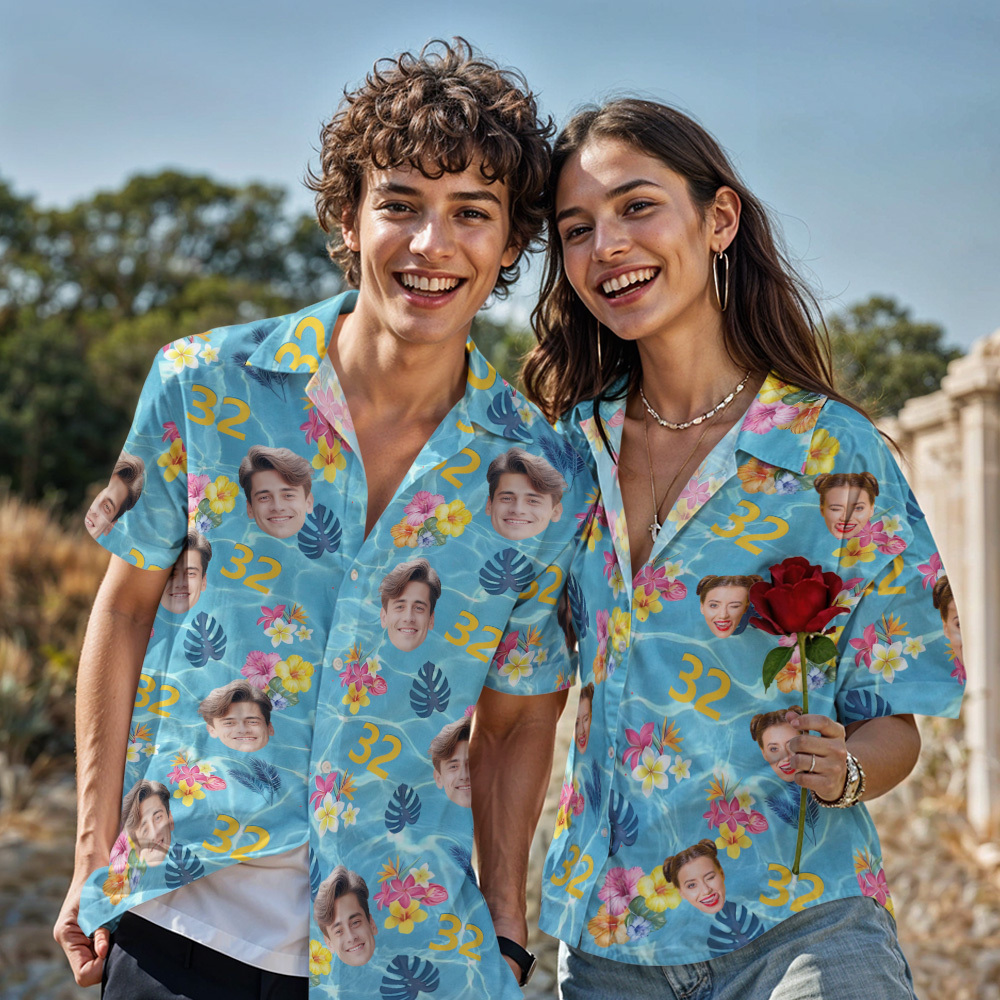 Personalized Face Hawaiian Shirt Personalized Birthday Men Name And Age Hawaiian Shirt Party Gift - MyPhotoSocks