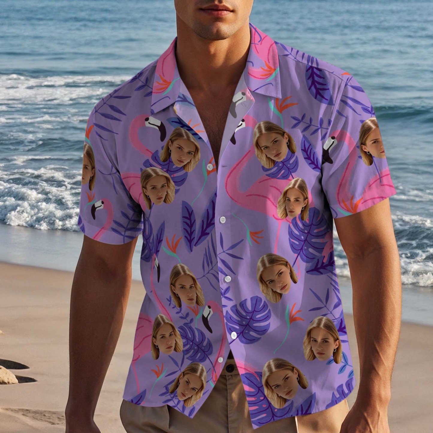 Custom Hawaiian Shirts Colorful Flamingo Aloha Beach Shirt For Men