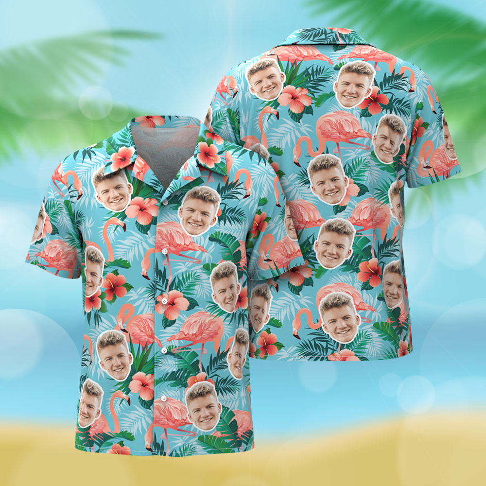 Custom Hawaiian Shirt Flamingo Photo Hawaiian Shirt Funny Vacation Party Shirts