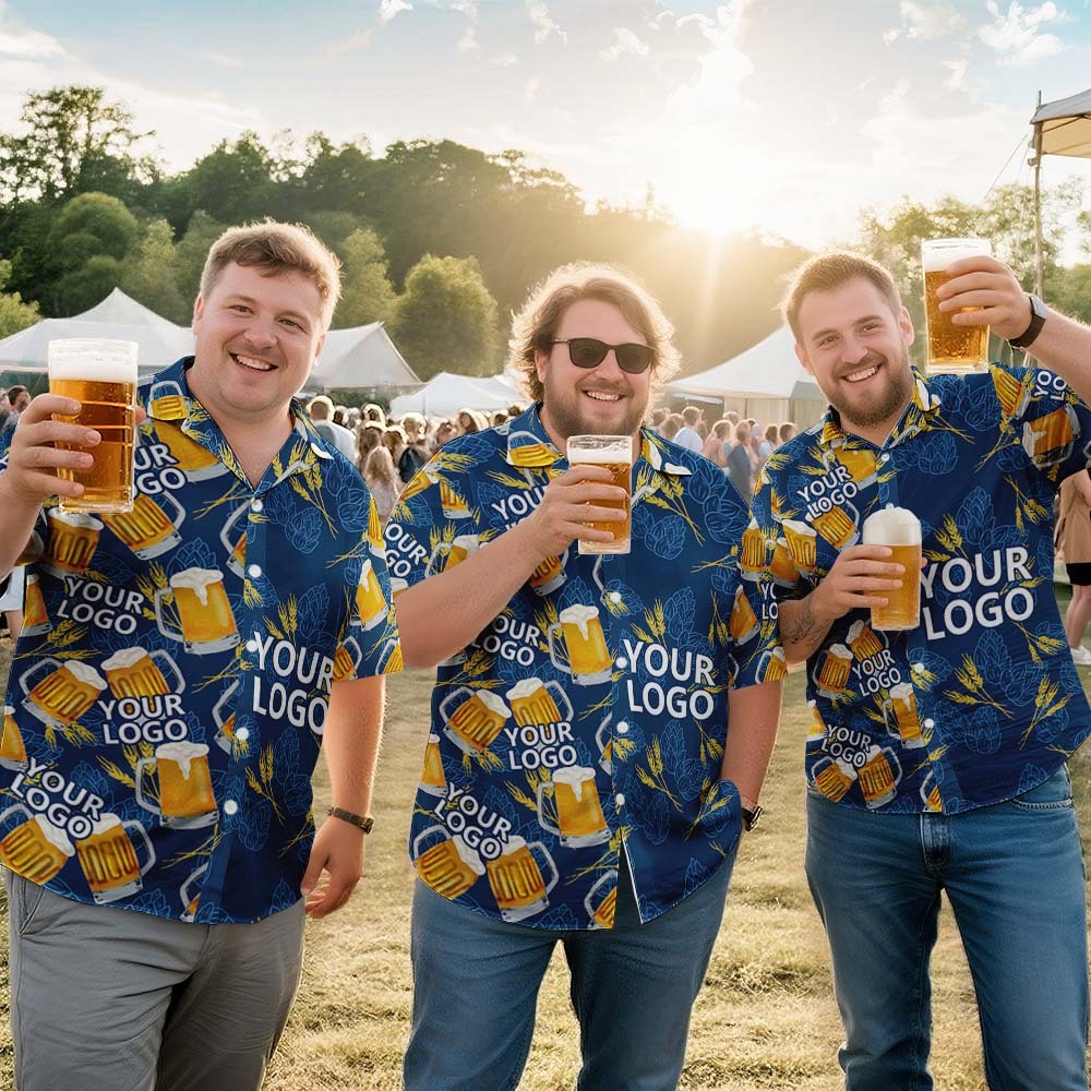 Custom Face Giant Beer Stein Blue Hawaiian Shirt Personalized Beer Lover Shirt for Parties, Festivals or Dad’s Gift - mysiliconefoodbag
