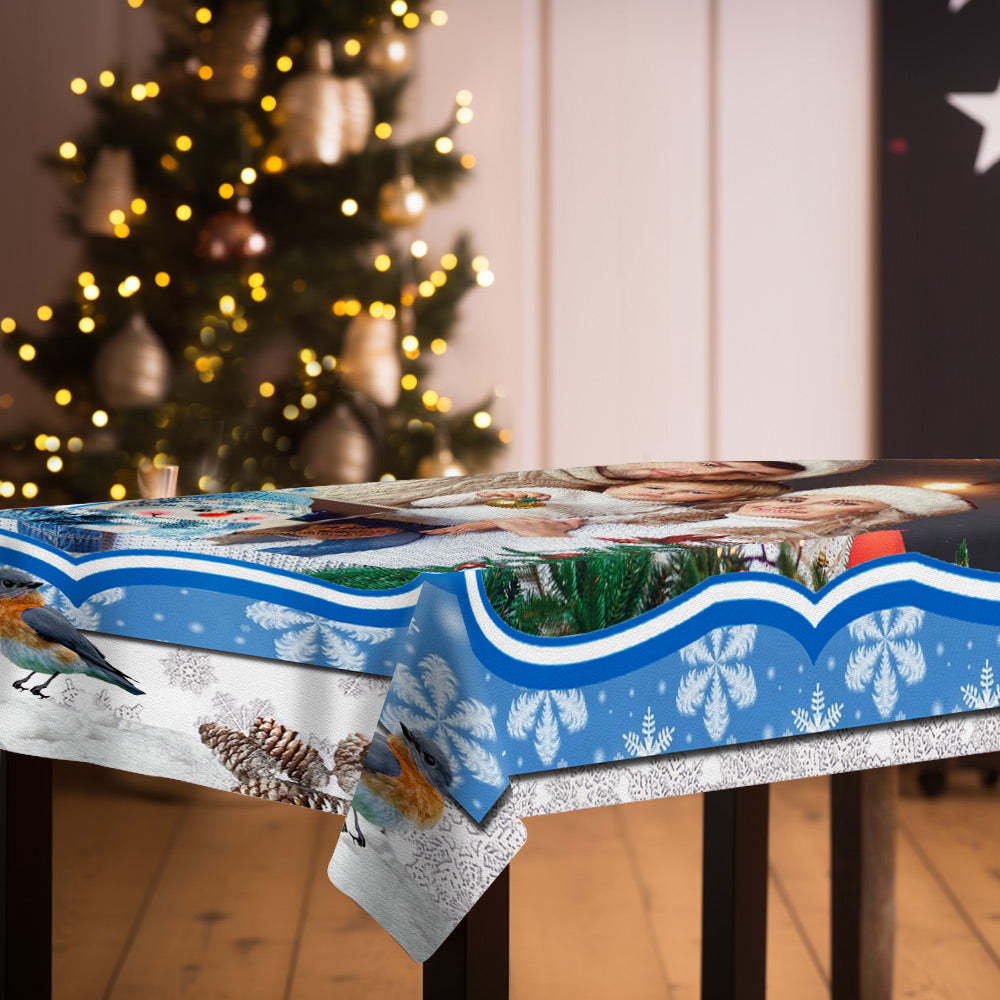 Personalized Photo Christmas Snowman Tablecloth Custom Washable Table Cover Christmas Gift - mysiliconefoodbag