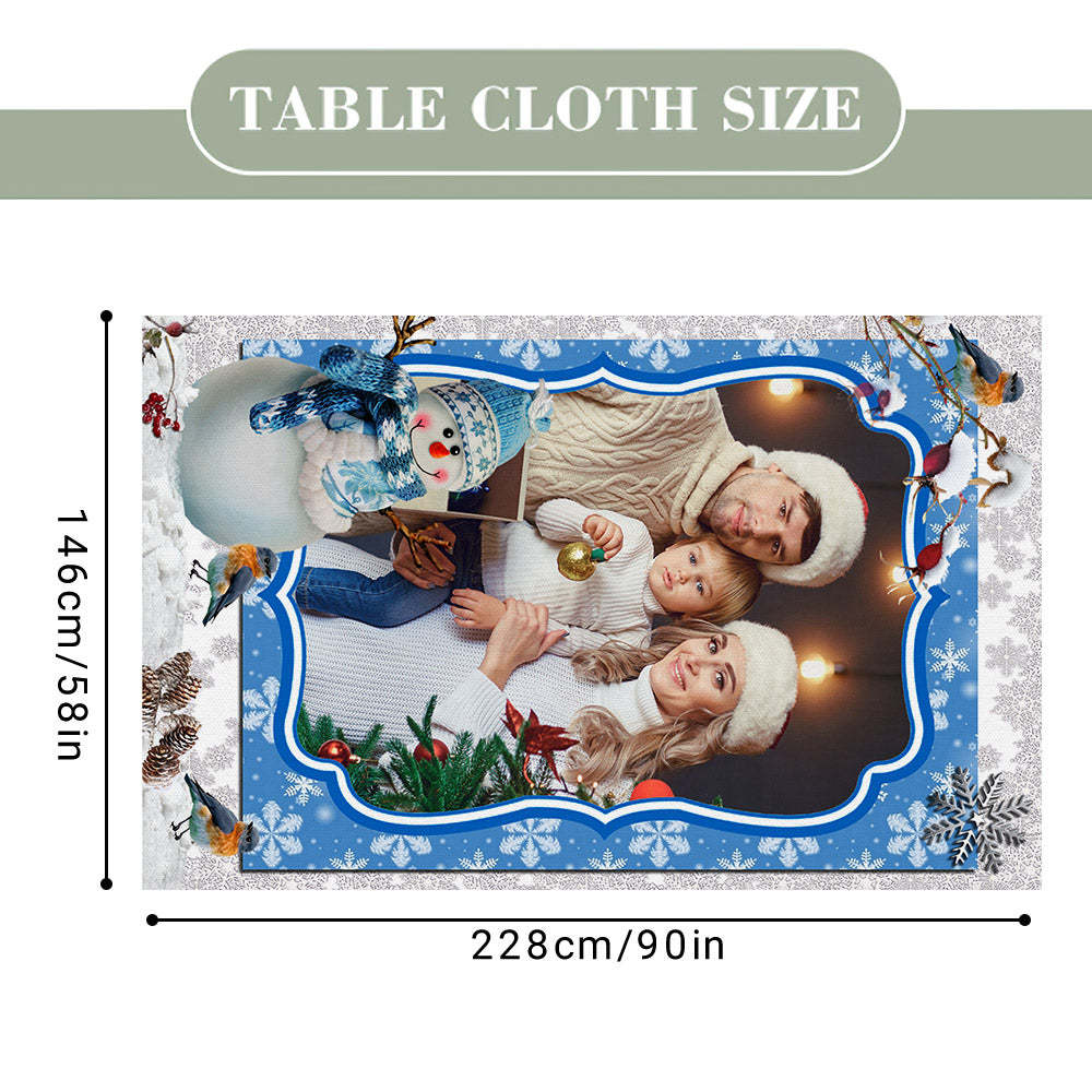 Personalized Photo Christmas Snowman Tablecloth Custom Washable Table Cover Christmas Gift - mysiliconefoodbag