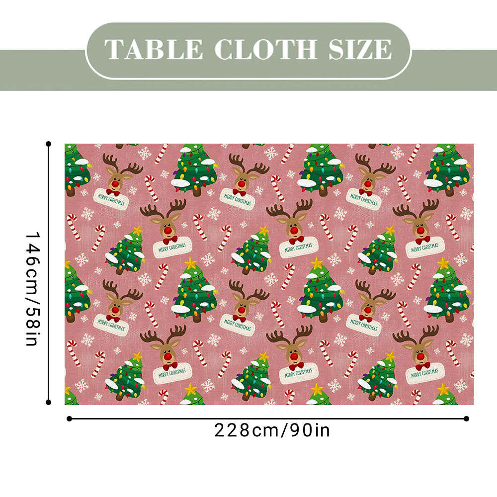 Custom Text Christmas Deer and Christmas Tree Tablecloth Personalized Washable Table Cover Christmas Gift - mysiliconefoodbag