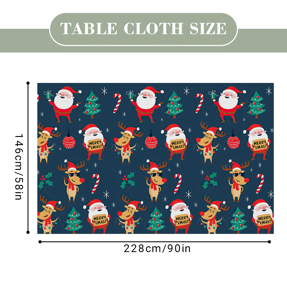 Custom Text Santa and Christmas Elk Tablecloth Personalized Washable Table Cover Christmas Gift - mysiliconefoodbag