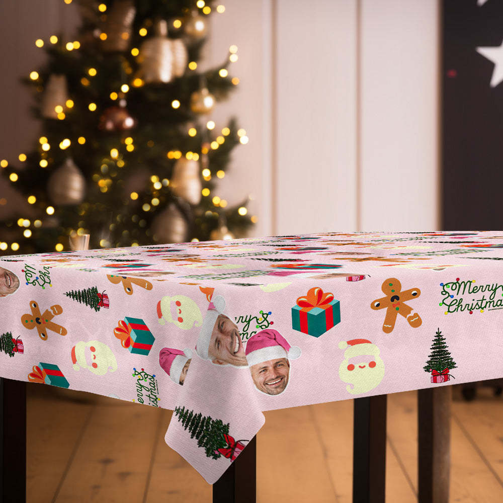 Custom Family Photo Merry Christmas Tablecloth Personalized Washable Table Cover Christmas Gift - mysiliconefoodbag