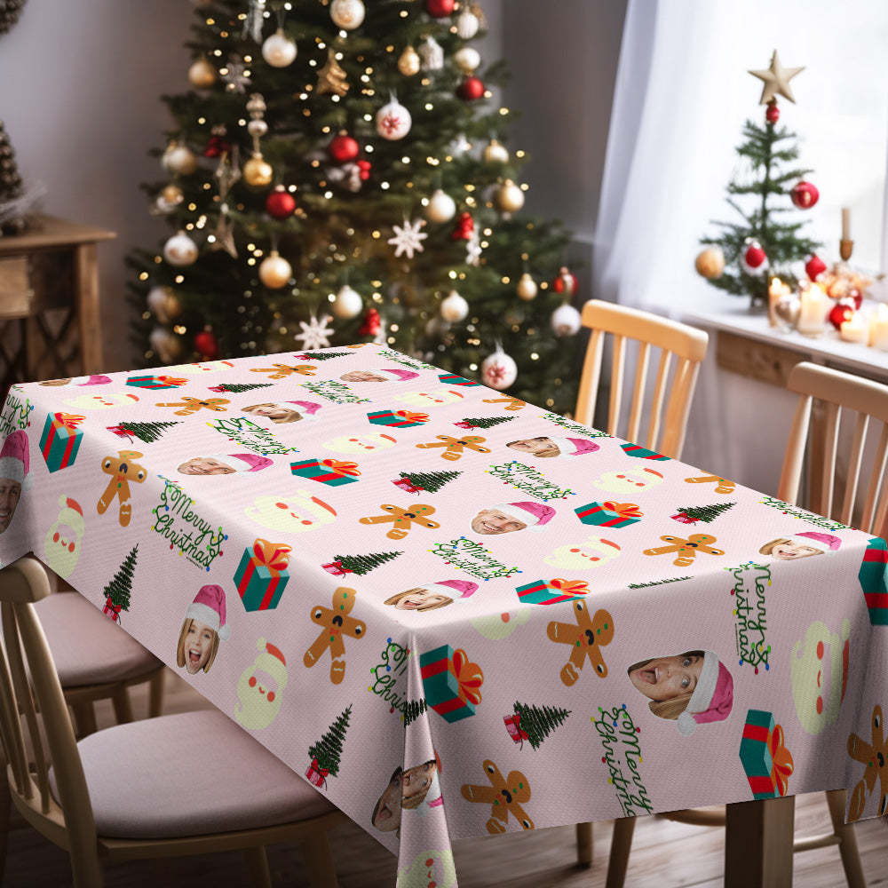 Custom Family Photo Merry Christmas Tablecloth Personalized Washable Table Cover Christmas Gift - mysiliconefoodbag