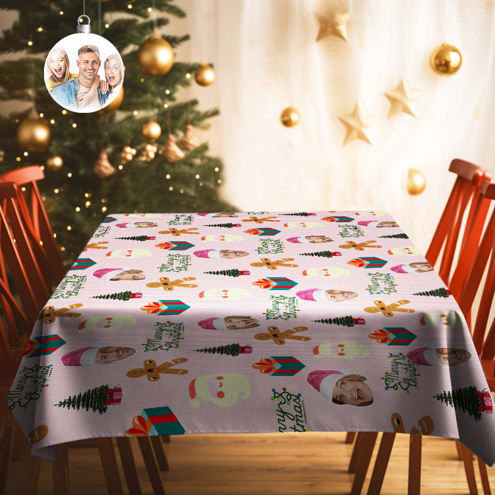 Custom Family Photo Merry Christmas Tablecloth Personalized Washable Table Cover Christmas Gift - mysiliconefoodbag