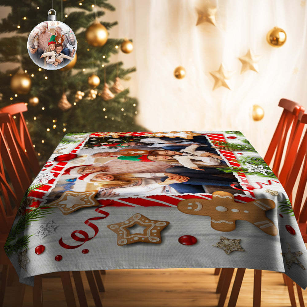 Personalized Family Photo Christmas Tablecloth Custom Washable Table Cover Christmas Gift - mysiliconefoodbag