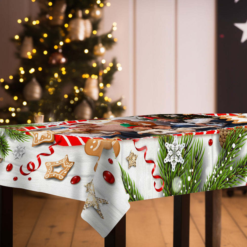 Personalized Family Photo Christmas Tablecloth Custom Washable Table Cover Christmas Gift - mysiliconefoodbag