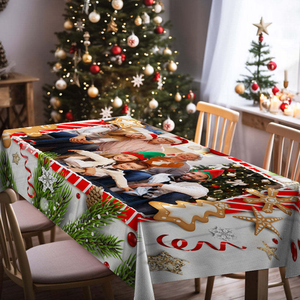 Personalized Family Photo Christmas Tablecloth Custom Washable Table Cover Christmas Gift - mysiliconefoodbag