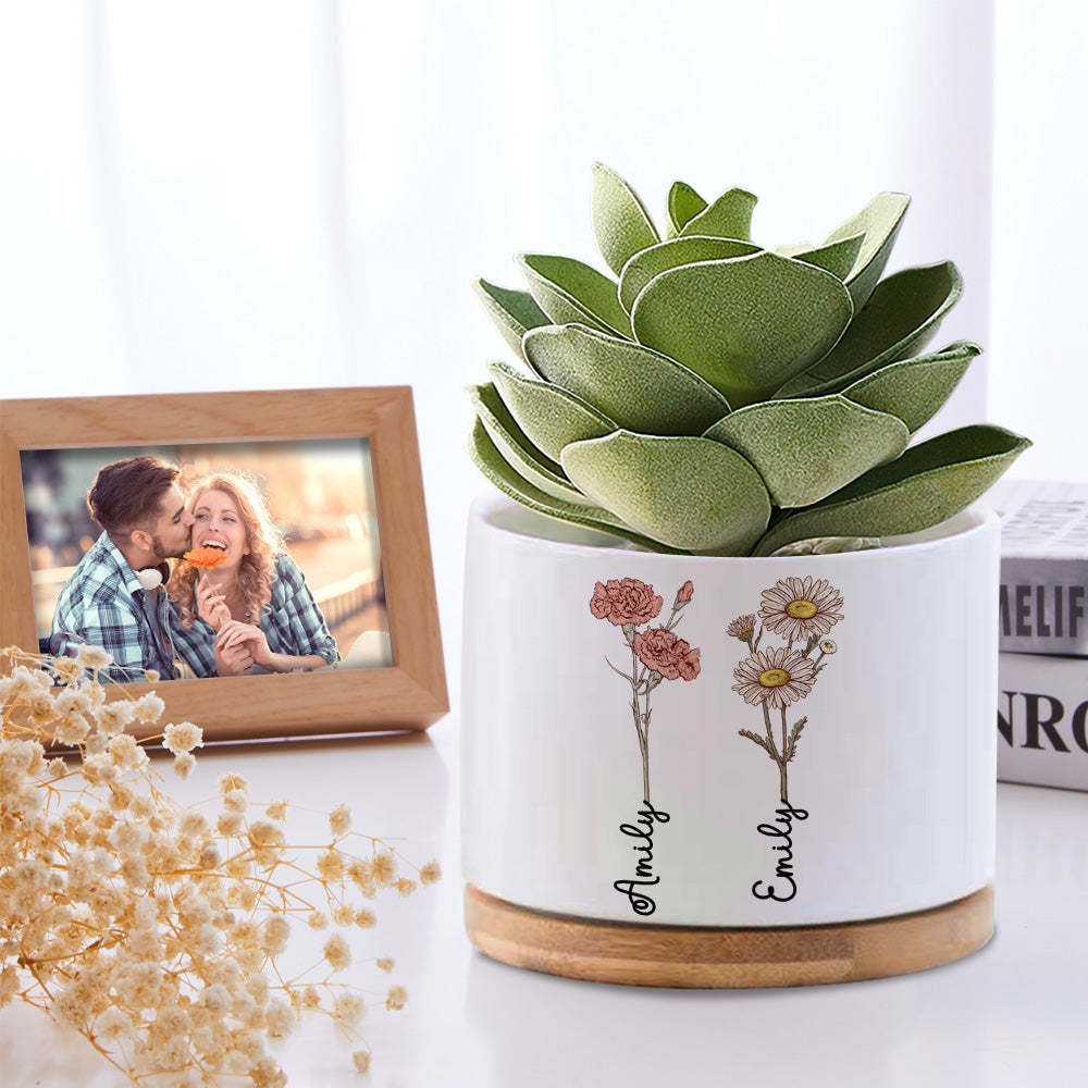 Custom Birth Month Flowers Planter Pot Personalized Name Ceramic Succulent Plant Pot - SantaSocks