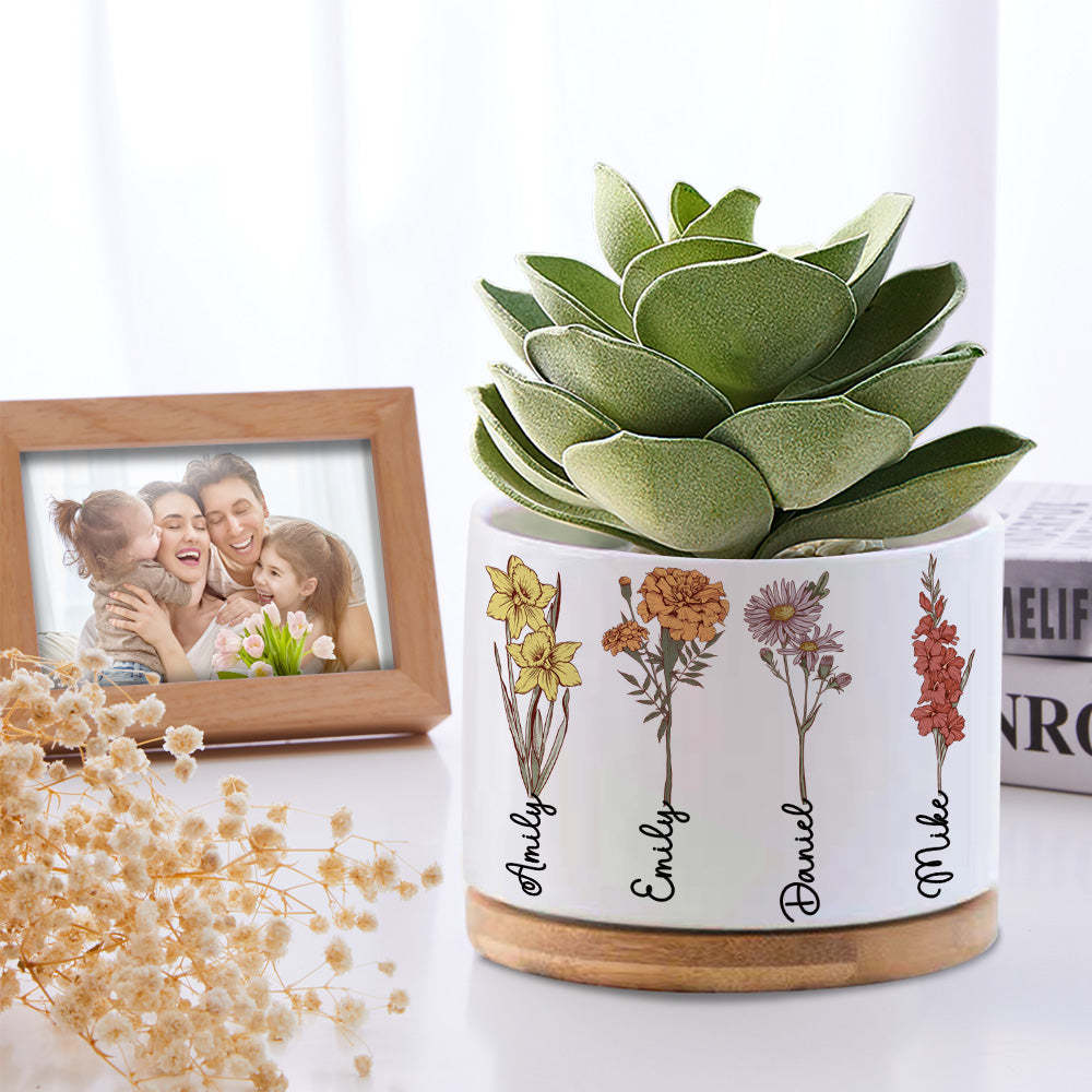Custom Birth Month Flowers Planter Pot Personalized Name Ceramic Succulent Plant Pot - SantaSocks