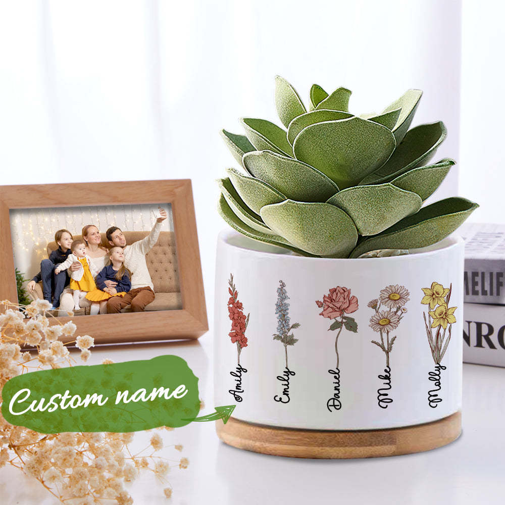Custom Birth Month Flowers Planter Pot Personalized Name Ceramic Succulent Plant Pot - SantaSocks