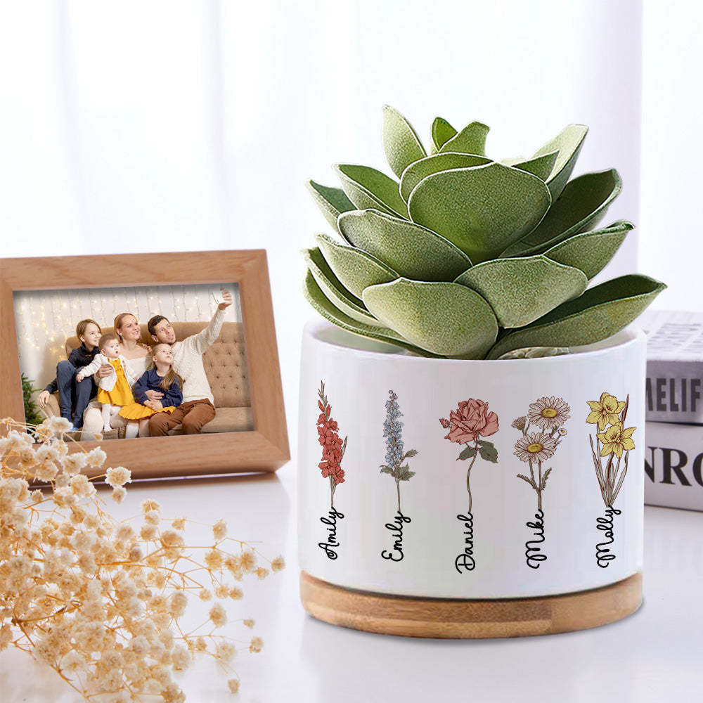 Custom Birth Month Flowers Planter Pot Personalized Name Ceramic Succulent Plant Pot - SantaSocks