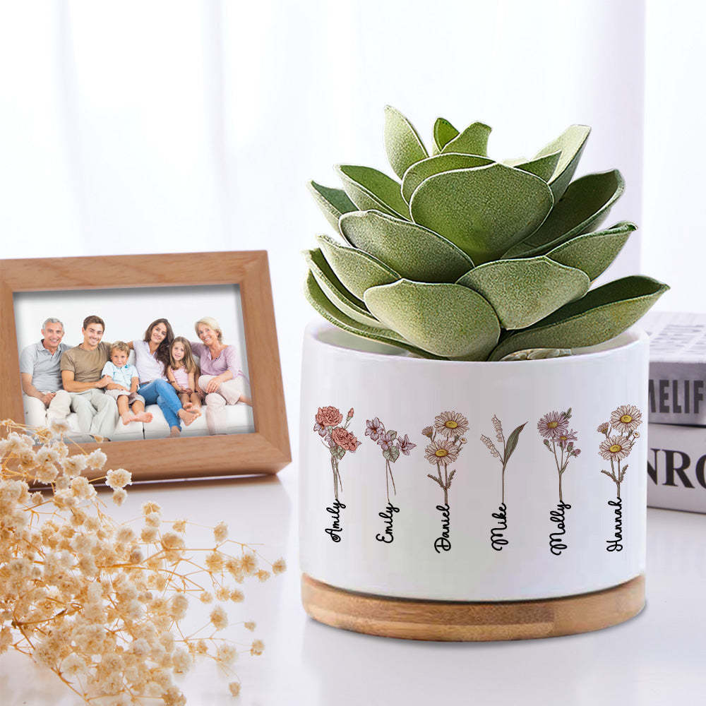 Custom Birth Month Flowers Planter Pot Personalized Name Ceramic Succulent Plant Pot - SantaSocks