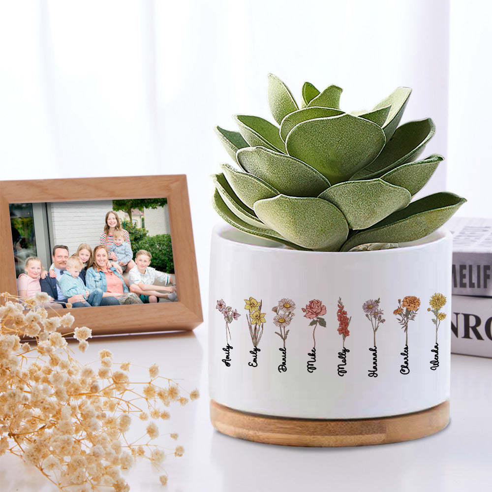 Custom Birth Month Flowers Planter Pot Personalized Name Ceramic Succulent Plant Pot - SantaSocks