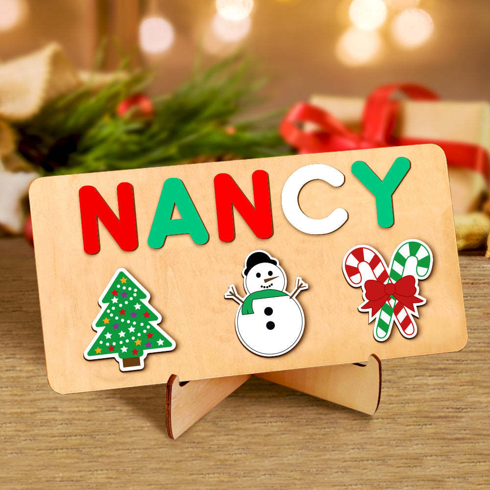 Custom Christmas Wooden Name Puzzle Toy Personalised Name Puzzle Montessori Toy Gift for Baby - makephotopuzzleuk