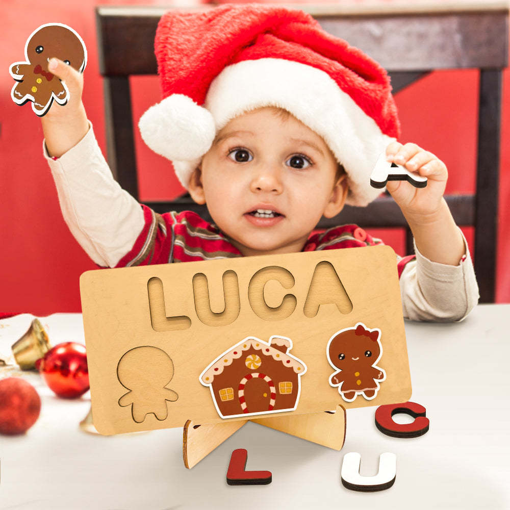 Custom Christmas Wooden Name Puzzle Toy Personalised Name Puzzle Montessori Toy Gift for Baby - makephotopuzzleuk