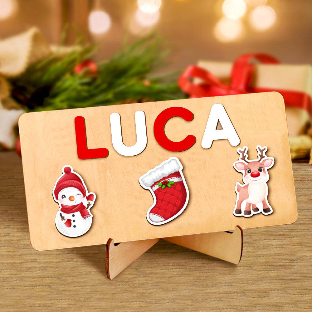 Custom Christmas Wooden Name Puzzle Toy Personalised Name Puzzle Montessori Toy Gift for Baby - makephotopuzzleuk
