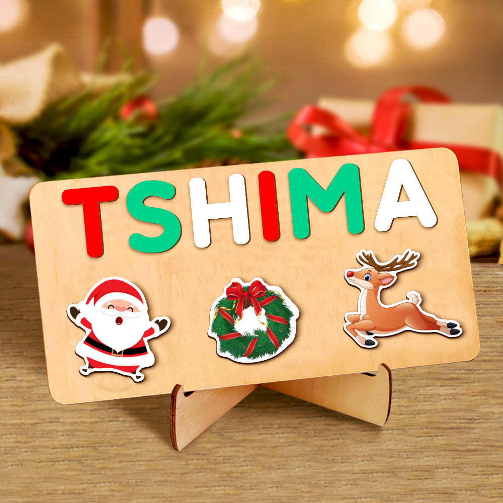 Custom Christmas Wooden Name Puzzle Toy Personalised Name Puzzle Montessori Toy Gift for Baby - makephotopuzzleuk