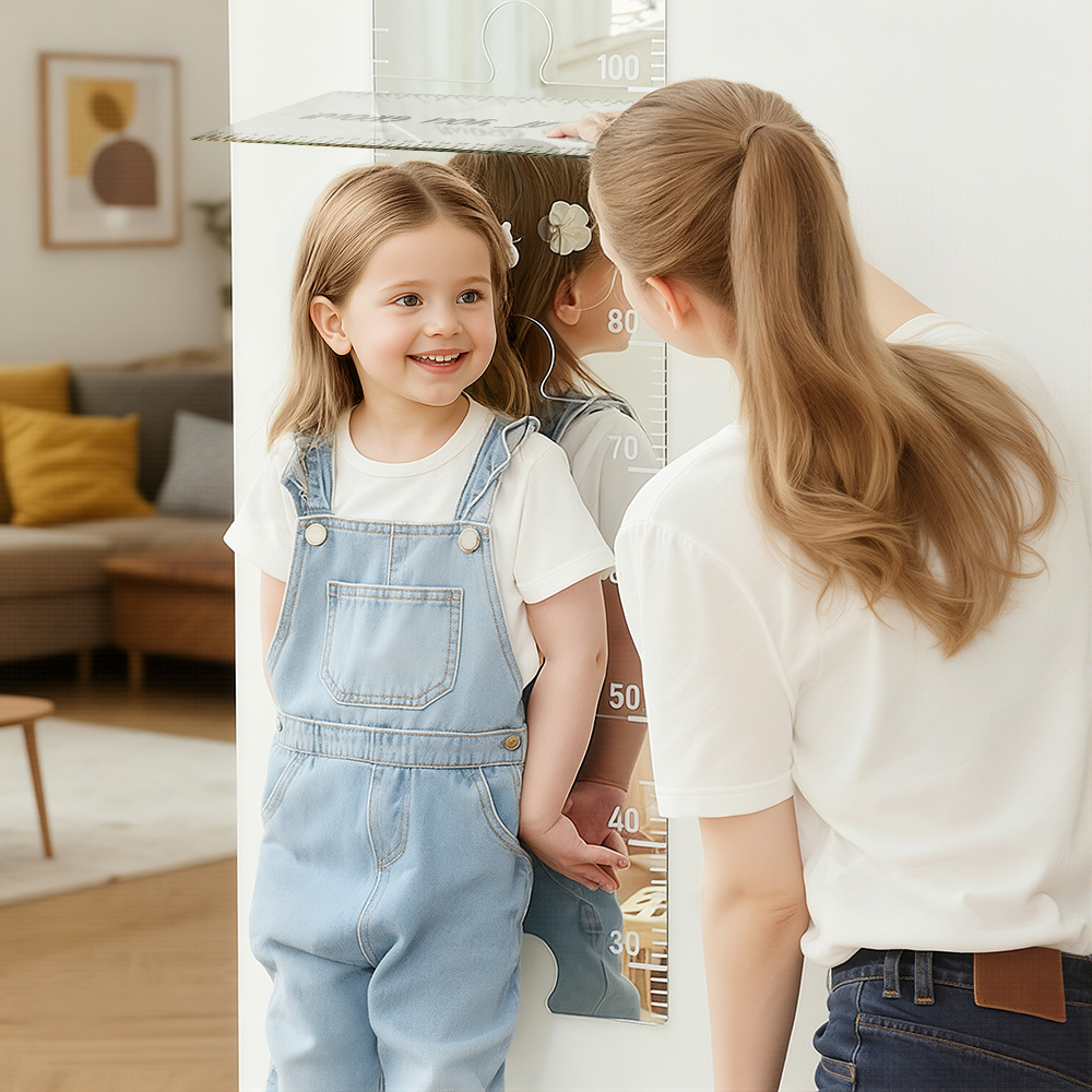 Acrylic Mirror Growth Chart Wall Sticker in Inches & cm With Custom Words Kids Personalized Your Height Measurement Mirror in Inches & cm, Decal for Family Baby Room, Nursery, Kindergarten