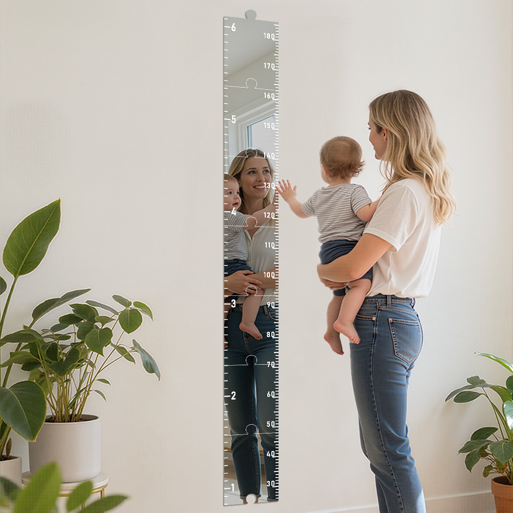Acrylic Mirror Growth Chart Wall Sticker in Inches & cm With Custom Words Kids Personalized Your Height Measurement Mirror in Inches & cm, Decal for Family Baby Room, Nursery, Kindergarten