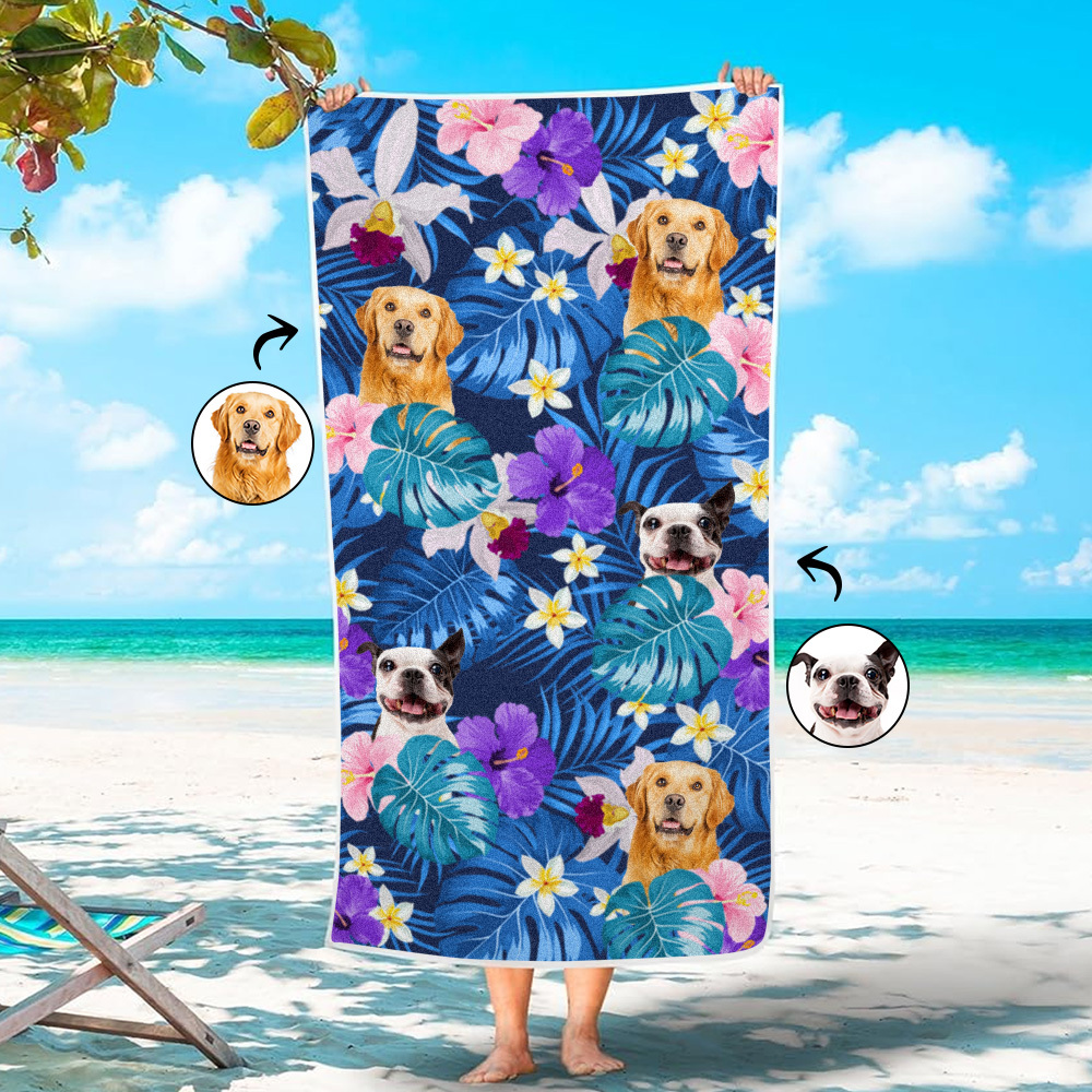 Custom Cat Photo Tropical Style Beach Towel