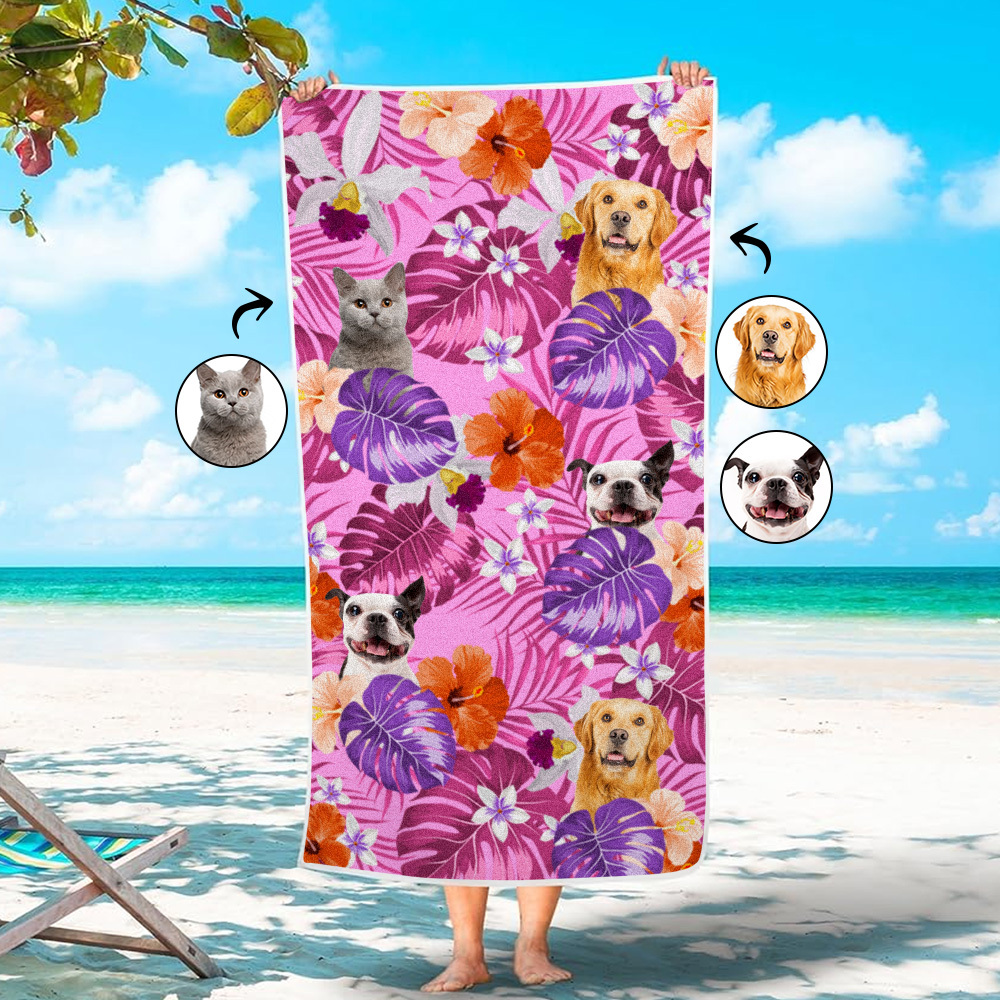 Custom Cat Photo Tropical Style Beach Towel