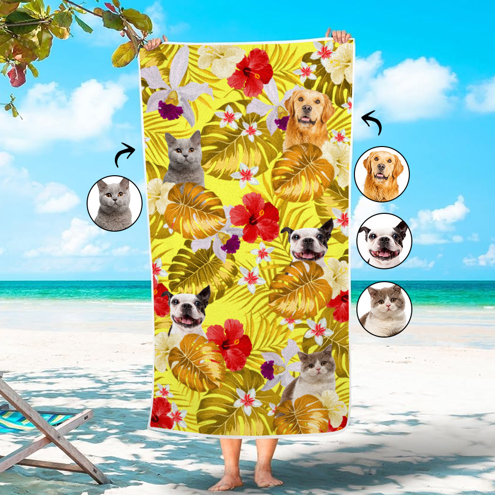 Custom Cat Photo Tropical Style Beach Towel