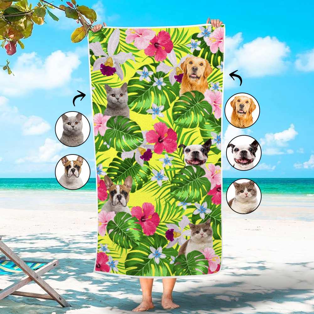 Custom Cat Photo Tropical Style Beach Towel
