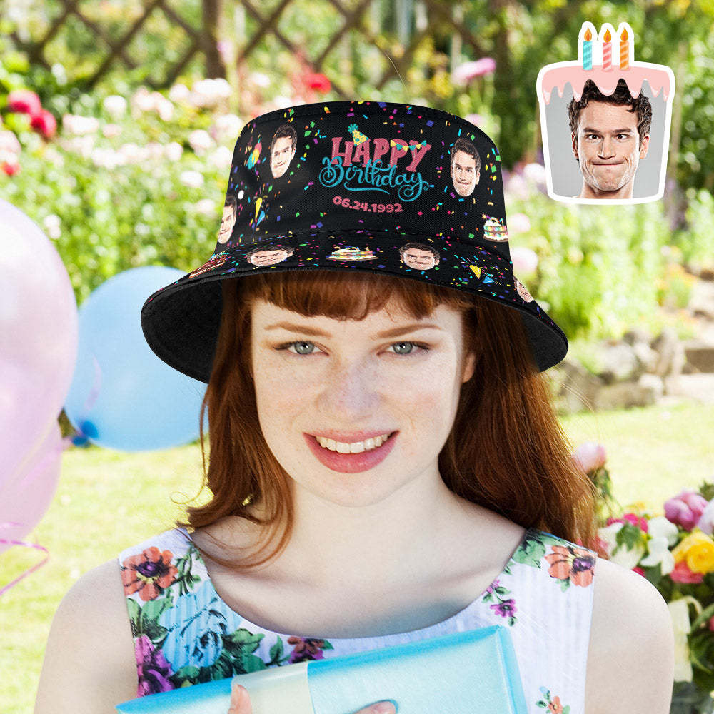 Custom Face Bucket Hat Fisherman Hat Summer Wide Brim Hat Birthday Gift for Family Friends - makephotopuzzleuk