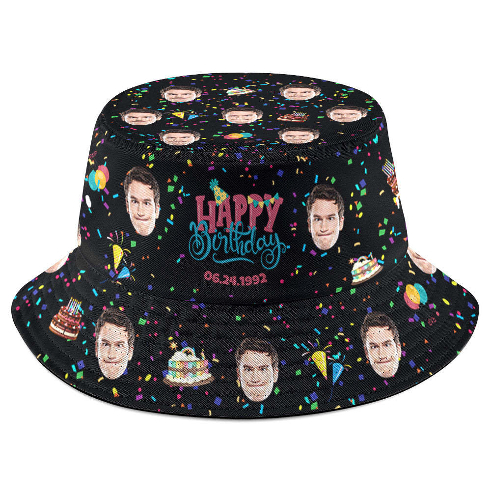 Custom Face Bucket Hat Fisherman Hat Summer Wide Brim Hat Birthday Gift for Family Friends - makephotopuzzleuk