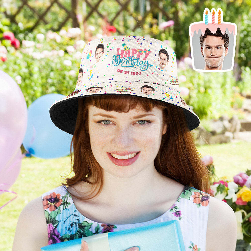Custom Face Bucket Hat Fisherman Hat Summer Wide Brim Hat Birthday Gift for Family Friends - makephotopuzzleuk