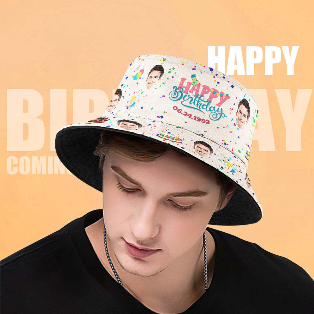 Custom Face Bucket Hat Fisherman Hat Summer Wide Brim Hat Birthday Gift for Family Friends - makephotopuzzleuk